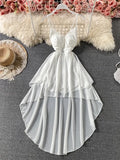 Summer Black/White Irregular Spaghetti Strap Long Dress Women Sexy Strapless High Waist Ruffle Open Back Vestidos 2021 New