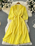 Dress Vintage Sexy Lantern Sleeve Mid-Calf Dress Beach Bohemian Women'Summer Sundress 2022 Casual