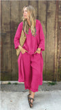 Explosion. Women's Casual Cotton Set Long-Sleeved Round Collar Trousers Casual