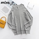 Aproms Elegant Cold Shoulder Knitted Loose Sweaters Women 2021 Autumn Winter Side Split Pullovers Streetwear Fashion Jumpers