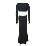 Black Long Sleeve Hollow Out Maxi Dress-Outfit