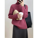 Women's Turtleneck Striped Ribbed Sweater High Neck 2022 Winter New Loose