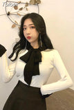 2023 Korean Spring Women Slim Sweater Winter Clothes Knitted Jumper Lace Up Long Sleeve Elegant Pullover Pull Femme
