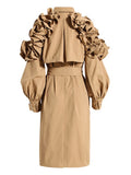 Fashion Women's Trench Coat Lapel Single Breasted Shoulder Ruffle Long Sleeve Belt Windbreaker Autumn 2023 New