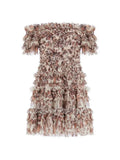 Off-shoulder Floral Printed Ruffles Mini Dress-Outfit