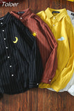 Striped Men's Shirt Long Sleeve Harajuku Japanese Fashion Casual Women Shirts Blouse Autumn Moon Cloud Embroidery