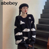 Cartoon Cloud Women Sweater Chic Causal Oversized Knitted Pullover Tops 2022 Autumn New Pull Jumpers