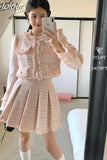 Jackets for Women Fashion Tweed Puff Sleeve Outwear Crop Tops O-neck Long Sleeve Temperament Korean Chic Vintage
