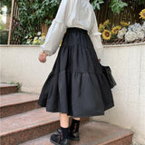 Kawaii Black Long Skirts Women Lolita White Patchwork High Waisted Midi Skirt Autumn Japanese Soft Girl Preppy