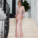 Dress New Long-Sleeved Chiffon Sexy Temperament Deep V Side Button Bridesmaid