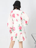 TWOTWINSTYLE Loose Mini Dress For Women Stand Collar Long Sleeve High Waist Print Floral Colorblock Dresses Female Clothing