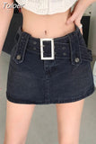 Sexy Punk Denim Micro Skirt Women Y2K Skort Summer Korean Belt Low Waist Slim Black Jeans Skirt Shorts Egirl