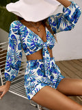 Print Tied Crop Top and Paperbag Shorts