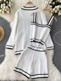 Long Sleeve V Neck Cardigan Jacket + Sling Vest + High Waist Shorts High Quality Chic Button Knitted Vintage 3 Piece