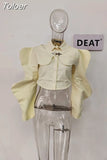 Casual Fashion Women's Shirt Lapel Sleeves Petal Sleeve Metal Button Solid Color Two Pieces Blouse Female Autumn 2023