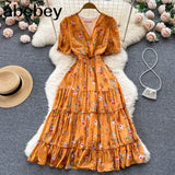 Print Dress Women Summer Sexy Beach Boho Midi Dresses Short Sleeve 2022 Ladies Vintage Elegant Party Dress Vacation