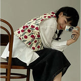 Women Spring All-match Ulzzang Thin Floral Design Leisure Cropped Outwear Kawaii Chic V-Neck Female Clothing Daily