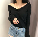 Neck Knitted Pullover 2022 Sexy Women Sweater Autumn Jumper Chic Soft Korean Slim Long Sleeve Female Basic Top Jumper