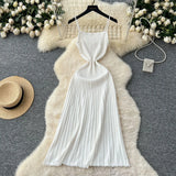Dress Women 2025 New Gentle Wind Temperament Slings Waists Thin Vertical Knitted Dress Inside The Long