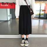 Women Pleated High Waist Skirt Vintage Casual Spring Summer Midi Skirts Female Autumn Korean Saia Mujer Faldas