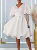 Women's Clothing V-Neck Big Swing Bubble Sleeve Banquet Dress Bridesmaid Dress