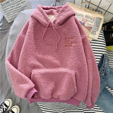 Winter 2021 Plush Velvet Thick Warm Women's Hoodies Korean Fashion Loose Kawaii Female Hooded Sweatshirt Jacket
