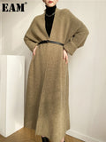 Khaki Big Size Long Knitting Cardigan Sweater Loose Fit V-Neck Long Sleeve Women New Fashion Autumn Winter 2022
