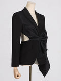 Toloer Autumn / Winter New Fashion Sexy V Collar Waist Bow Stitching Design With Waist Suit Jacket-Outfit