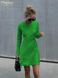 Autumn Blue Satin Mini Dress Ladies Fashion O-Neck Long Sleeve Bodycon Dress Elegant Slim Classic Dresses For Women