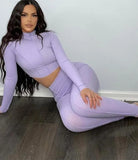 Ribbed Turtleneck Crop Top and Pants 2pc