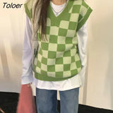 Vest Women Plaid Vintage Baggy All-match Stylish Popular Leisure Girls College Cozy Knitted Autumn Street Wear