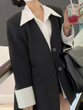 Fashion Women Blazers Fake 2 Pcs Shoulder Pads Single Breasted Spliced Contrast Color Suit Jackets Summer 2023 New