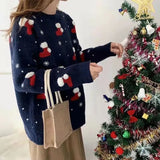 Christmas Cartoon Socks Sweater Women Loose Casual Round Neck Pullover Sweater Women Autumn And Winter New Snowflake