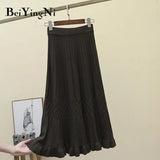 High Waist Skirts Womens Solid Plaid Vintage Casual Sweater Knitted Skirt for Woman Elastic Retro Skirt Faldas