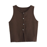 Women's New Fashion Pure Color Round Neck Loose Casual Flat Needle Sleeveless Short