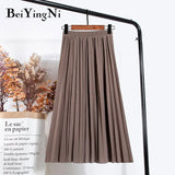 Women Vintage New Fashion Skirt Elastic High Waist Pleated Leisure Retro Skirt Female Streetwear Luxury Faldas