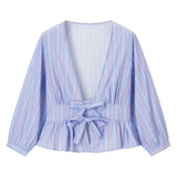 Homemade New Women's Butterfly Striped Shirt Striped Striped