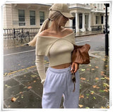 Sexy v neck up off shoulder slim knitted sweater crop tops za 2022 women pull femme vintage ladies pullover jumper