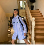 Casual Striped Shirts for Women Long Sleeve Polo Collar Letter Button Tops Loose Streetwear All-match Oversizes