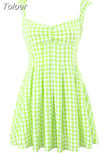 Spring Summer New Casual Fashion Chic Plaid Bow Backless Strapless Waist Sleeveless Short Mini Dress