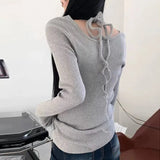 Grunge Ribbed T-shirt Korean Fashion Chic Print Long Sleeve Tee Shirt Kpop Fairycore Knitted Tshirt Harajuku