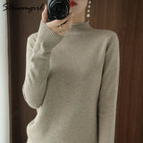 Pullover Women Vintage Sweater Spring Winter Half Turtleneck Woman Sweaters Retro Green Warm Knitted Women