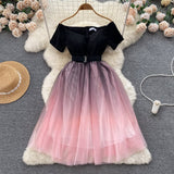 A Niche Design Bumpy Shoulder Dress Summer Women's Small Net Yarn Waist Princess