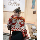 Women's Knitting Pullovers New Korean Loose Outer Wear Warm Thicken O-Neck Reindeer Christmas Sweater Female