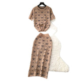 Suit Women's 2025 Summer High-End Round-Neck Short-Sleeved Bow Print Top High-Waisted Hip