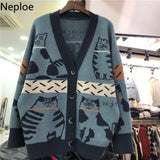 Fall 2023 Women's Sweater Clothing Fashion Cat Animal Cardigan Woman Oversized Tops Korean Knit Sweaters Coat Pull