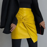 Toloer Women's Wear 2024 New Street Fashion Pleated Hip Skirt Leather Short Skirt-Outfit