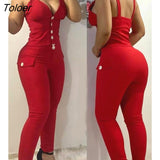 V Neck Spaghetti Strap Button Design Skinny Sexy Cami Vest Top Ladies Holiday Bodycon Pencil Pants Set Women's Two