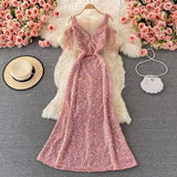 Red/Pink/White Sequins Party Maxi Dress For Women Sexy V-Neck Short Sleeve High Waist Tassel Long Robe Female Elegant