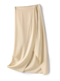 Spring Summer Silk Satin Women's Skirts Fashion Forked Slim Elegant Casual Design Aesthetic High Waist Midi Skirt